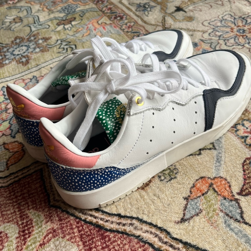 Adidas Supercourt Studio London Her, white speckles, blue, green, pink, gold